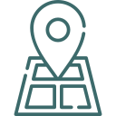 Icono de un mapa con un marcador de ubicación, representando la navegación y la geolocalización. Ideal para aplicaciones de mapas y servicios de localización.